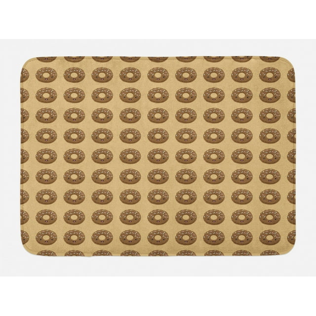 Chocolate Bath Mat, Cocoa Glazed Donuts in Kawaii Style Dessert Food Circle Delicious, Plush Bathroom Decor Mat with Non Slip Backing, 29.5" X 17.5", Sand Brown Caramel, by Ambesonne