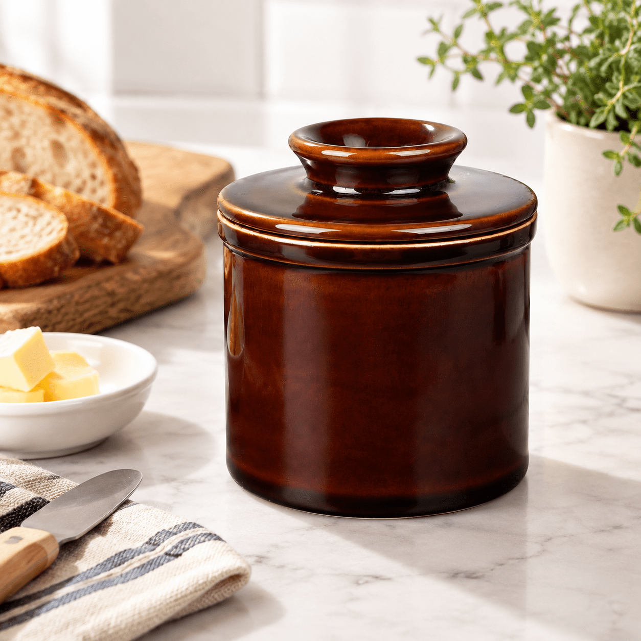 Chocolate Black Ceramic Butter Dish Crock With Water Line For ...