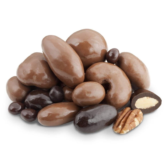 Chocolate Bridge Mix  Milk and Dark Chocolate-Covered Pecans, Malt Balls, Raisins, Almonds, and Cashews  Perfect for Snacking, Parties, and Gifting Available in 8 oz Pack