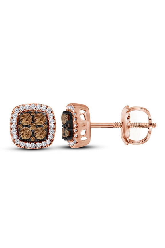 Chocolate Brown 10K Ravishing Rose Gold Princess Shaped Fine Earrings 1/2 Ctw