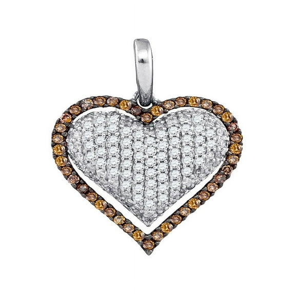 Chocolate Brown 10K White Gold Double Floating Heart Necklace Pendant 7/8 Ctw