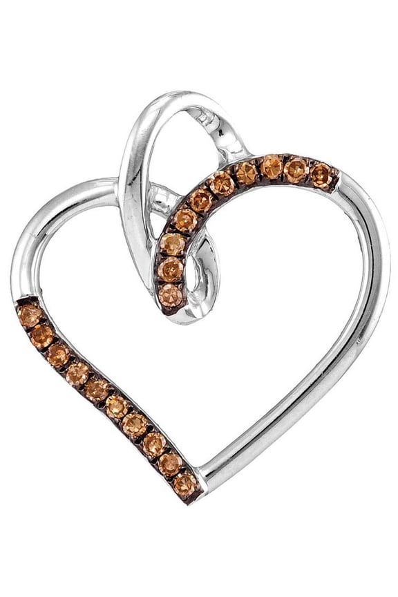 Chocolate Brown 10K White Gold Lovely Sparkling Heart Necklace Pendant 1/6 Ctw