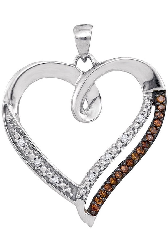 Chocolate Brown 10K White Gold Lovely Sparkling Heart Necklace Pendant 1/6 Ctw
