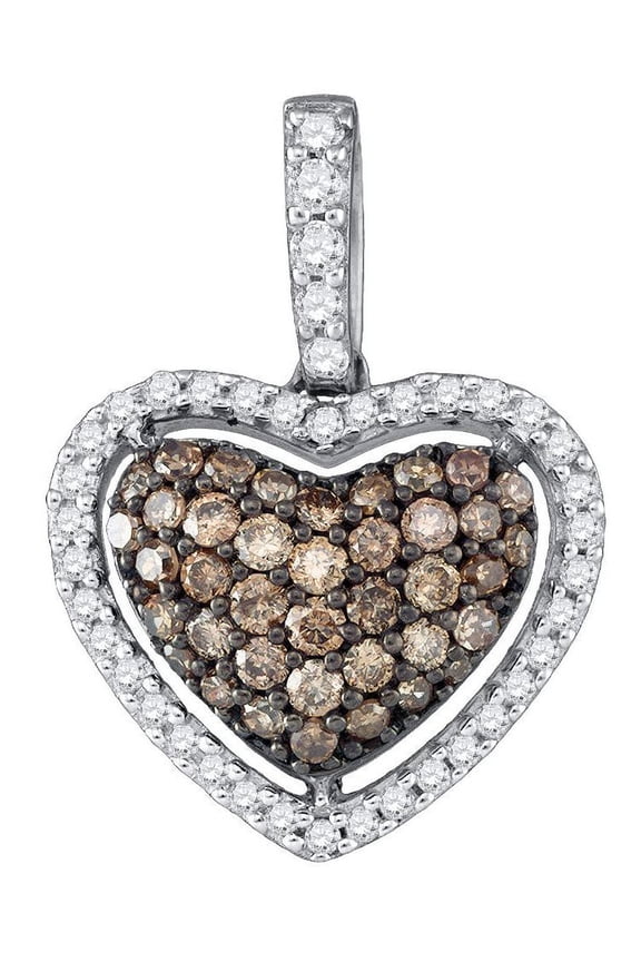 Chocolate Brown 10K White Gold Lovely Sparkling Heart Necklace Pendant 3/8 Ctw