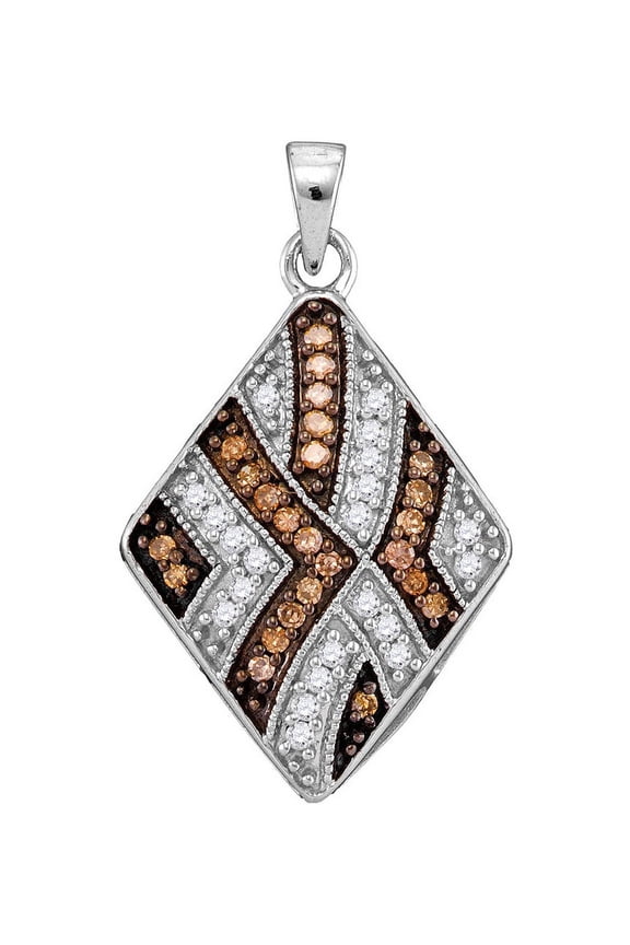 Chocolate Brown 10K White Gold Princess Shaped Necklace Pendant 1/3 Ctw
