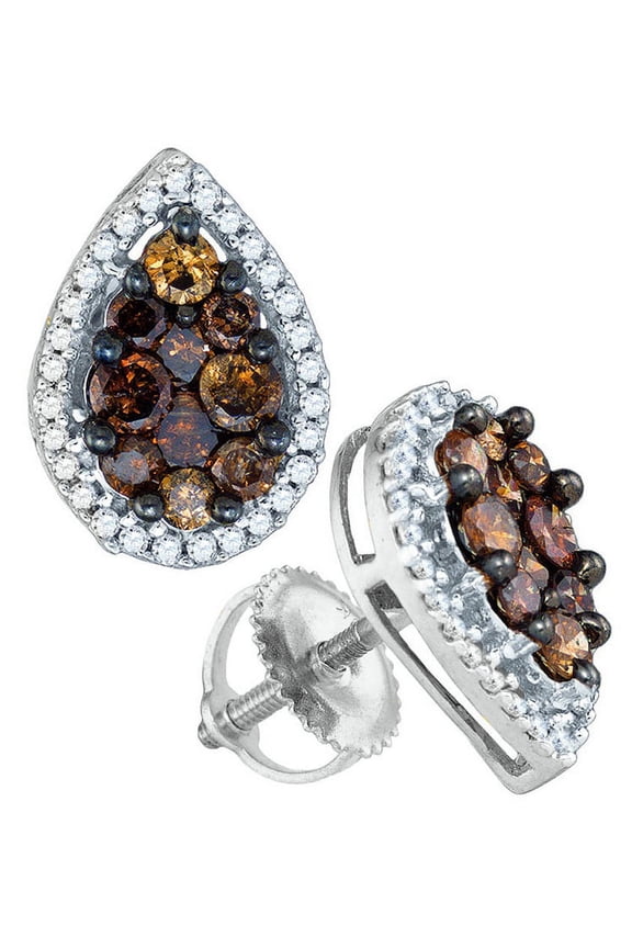 Chocolate Brown 10K White Gold Teardrop Fine Earrings 1.00 Ctw