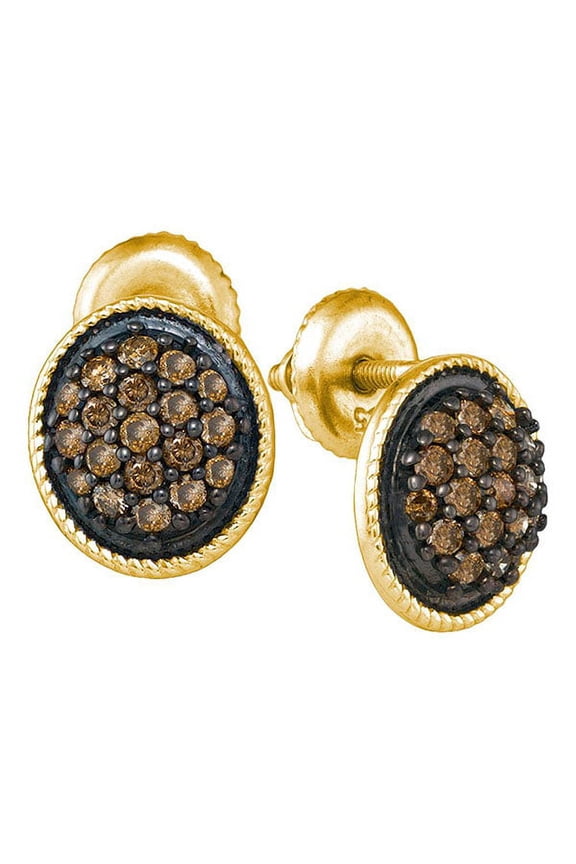 Chocolate Brown 10K Yellow Gold Fine Earrings 1/2 Ctw