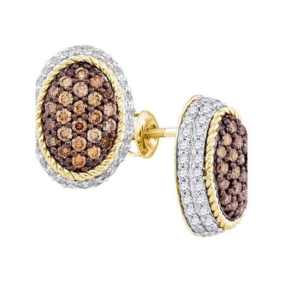 Chocolate Brown 10K Yellow Gold Oval Rope Fine Earrings 2-1/2 Ctw