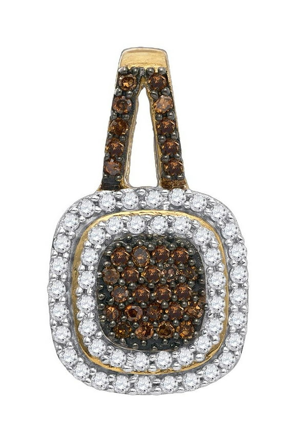 Chocolate Brown 10K Yellow Gold Princess Shaped Necklace Pendant 1/2 Ctw