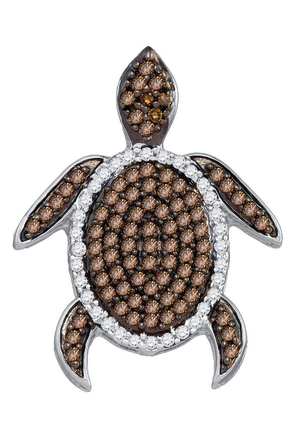 Chocolate Brown 10K Yellow Gold Sea Turtle Necklace Pendant 1/3 Ctw