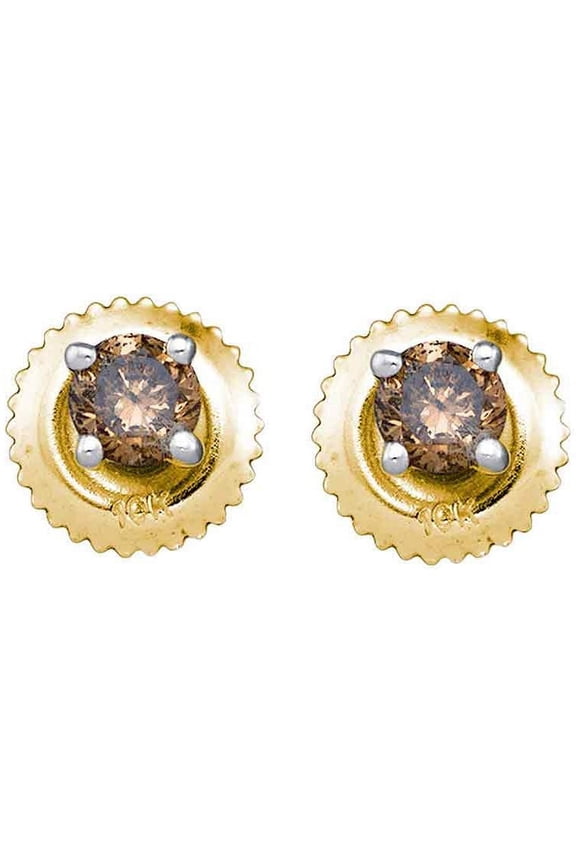 Chocolate Brown 10K Yellow Gold Sparkling Solitaire Stud Earrings 1/2 Ctw