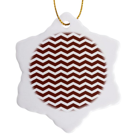 3drose, Chocolate Brown and White Chevron Zig Zag Stripe Pattern Retro and Chic, 3 inch Snowflake Porcelain Ornament