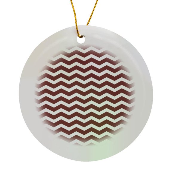 3drose, Chocolate Brown and White Chevron Zig Zag Stripe Pattern Retro and Chic, Circle Porcelain Ornament