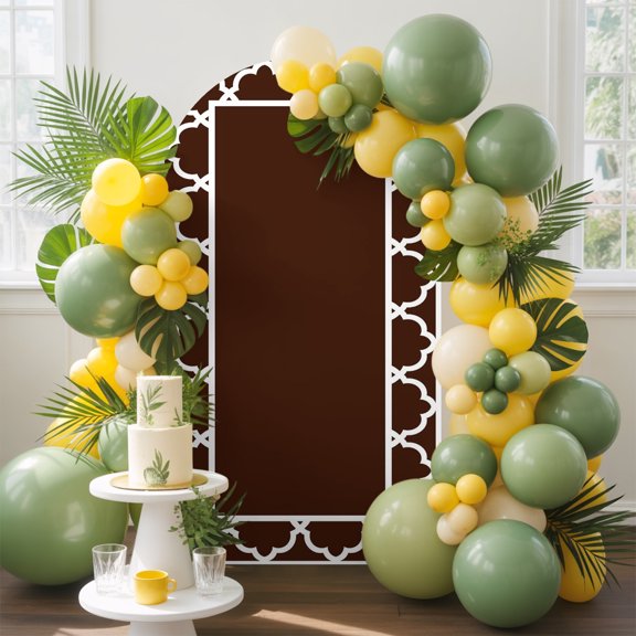 Chocolate Brown Arch Backdrop Cover, 4FT, Brown Morocco Printed Border Modern Rustic Spandex Arch Covers Double-Sided Backdrop for Wedding Birthday Party Photo Background Decoration