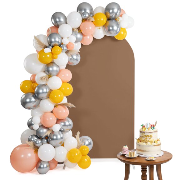 Chocolate Brown Arch Backdrop Cover 4FT Brown Solid Background Autumnal Rustic Country Spandex Fitted Arch Covers Stretchy Backdrop Decoration for Wedding Birthday Graduation Party