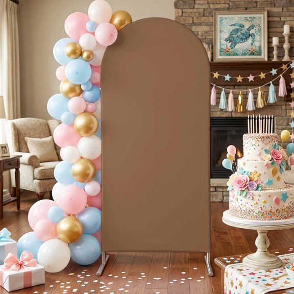 Chocolate Brown Arch Backdrop Covers 4 FT, Brown Solid Background Autumnal Rustic Country Stretchy Fitted Arched Stand Covers Party Arch Stand Cover Photo Booth for Wedding Birthday Decor