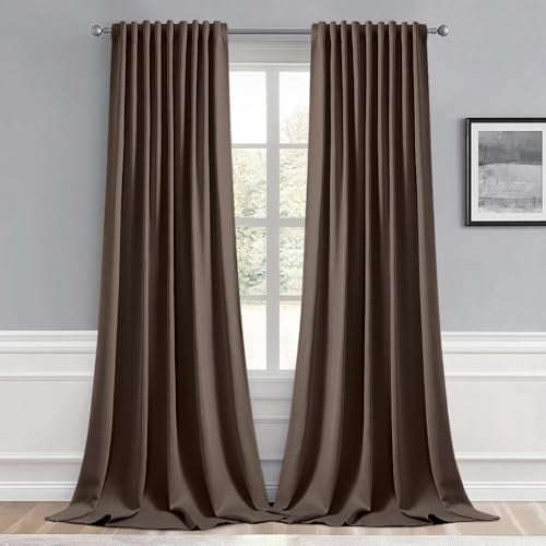 Chocolate Brown Back Tab Blackout Curtains 102 Inch Long 2 Panels Set for Bedroom, Rod Pocket/Pinch Pleated Thermal Insulated Living Room Darkening Light Blocking Floor to Ceiling Drapes