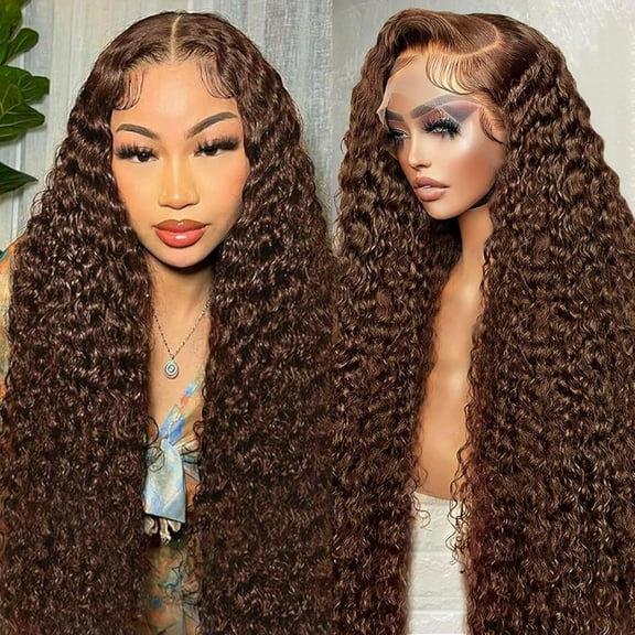Chocolate Brown Deep Wave Lace Front Wigs Human Hair 180% Density 13x6 HD Lace Frontal Wigs Curly Human Hair Brown Glueless Wig For Women Pre Plucked with Natural Hairline