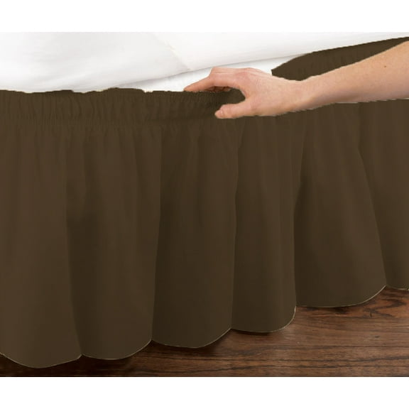 Chocolate Brown Elastic Ruffled Bed Skirt: Wrap Around Easy Fit, Twin or Full Size