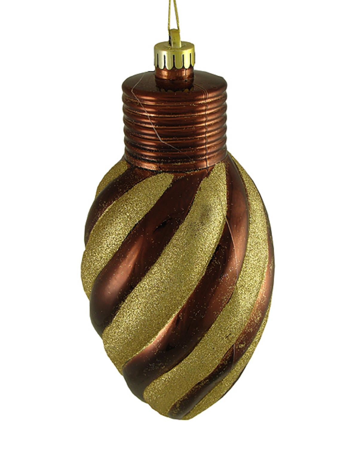 Chocolate Brown Glitter Stripe Shatterproof Light Bulb Christmas