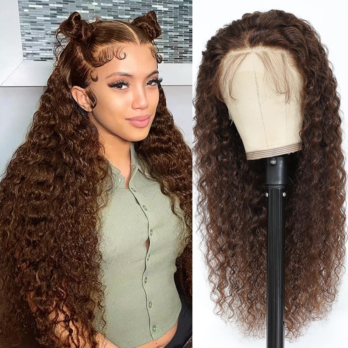 Chocolate Brown Lace Front Wigs Human Hair 180 Density 13x4 Deep Wave