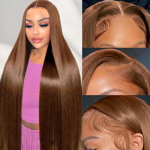 Chocolate Brown Lace Front Wigs Human Hair Pre Plucked 13x6 Straight Lace Front Wigs Human Hair 200% Density Colored #4 Light Brown Glueless Wig HD Lace Frontal Wigs for Women 18inch