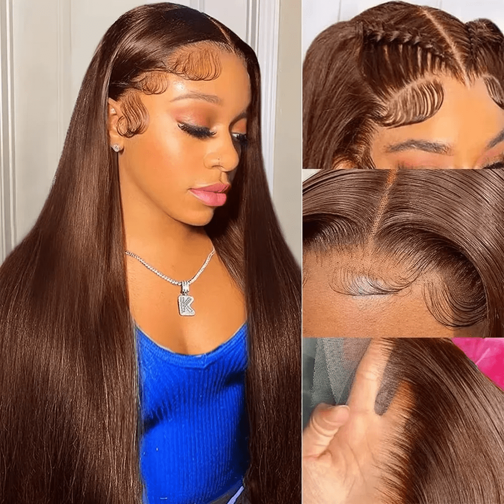 Chocolate Brown Lace Front Wigs Human Hair Pre Plucked 13x6 Straight Lace Front Wigs Human Hair 200% Density Colored #4 Light Brown Glueless Wig HD Lace Frontal Wigs for Women 36inch