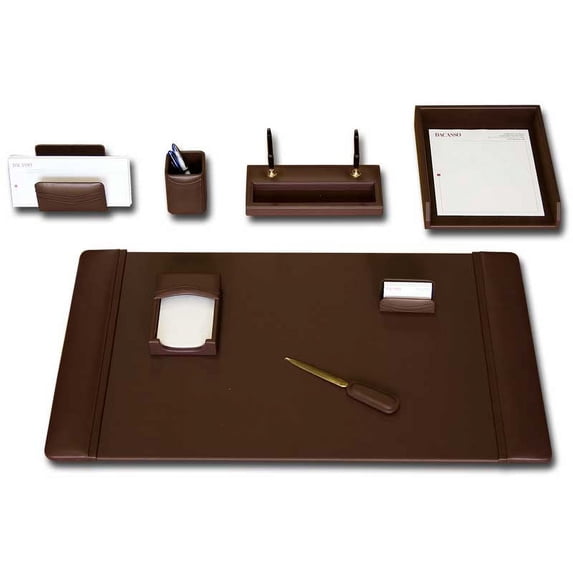 Chocolate Brown Leather 8-Piece Desk Set