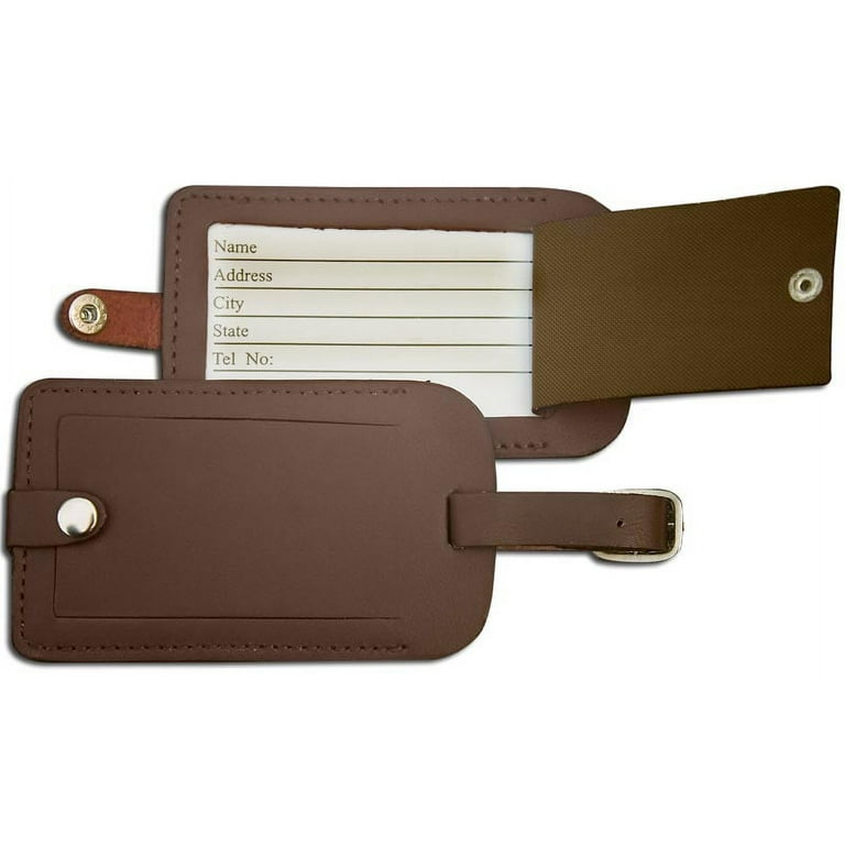Tan leather luggage tag on sale