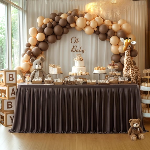 Chocolate Brown Polyester Table Skirt for Rectangle Tables 6ft, Wrinkle ...