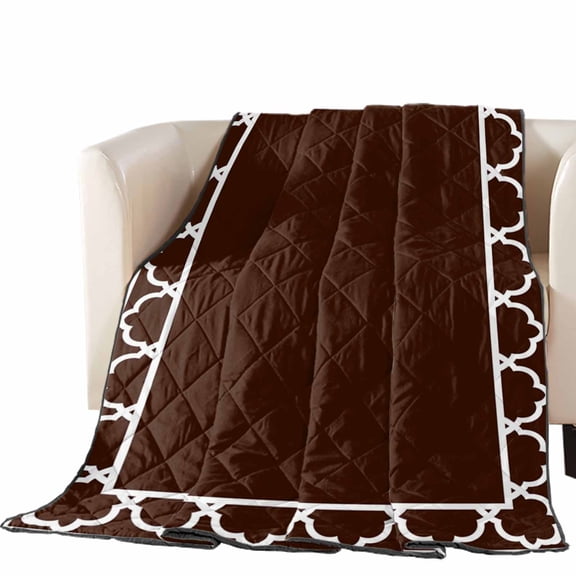 Chocolate Brown Quilted Comforters Cooling Blanket Full Size, Brown Morocco Printed Border Modern Rustic Cold Comfort for Hot Sleepers Lightweight Air Conditioning Quilt Blanket for Bed