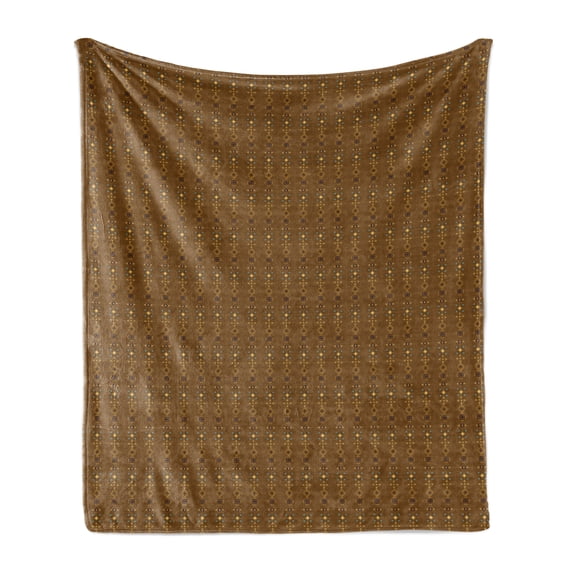 Chocolate Brown Soft Flannel Fleece Throw Blanket, Geometric Retro Style Repetitive Pattern with Inspiration Earth Tones, Cozy Plush for Indoor and Outdoor Use, 70" x 90", Multicolor, by Ambesonne