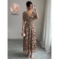 thumbnail image 1 of Chocolate Brown Womens V-Neck Off-Shoulder Puff Sleeve Ruched Waist A-Line Floral Maxi Dress, 1 of 7