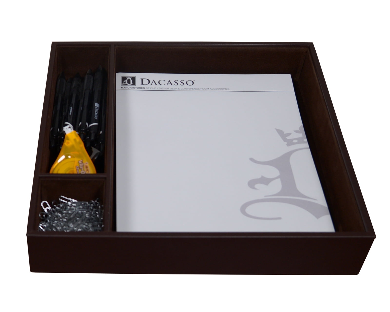 Chocolate Brown Leather Conference Room Organizer Tray