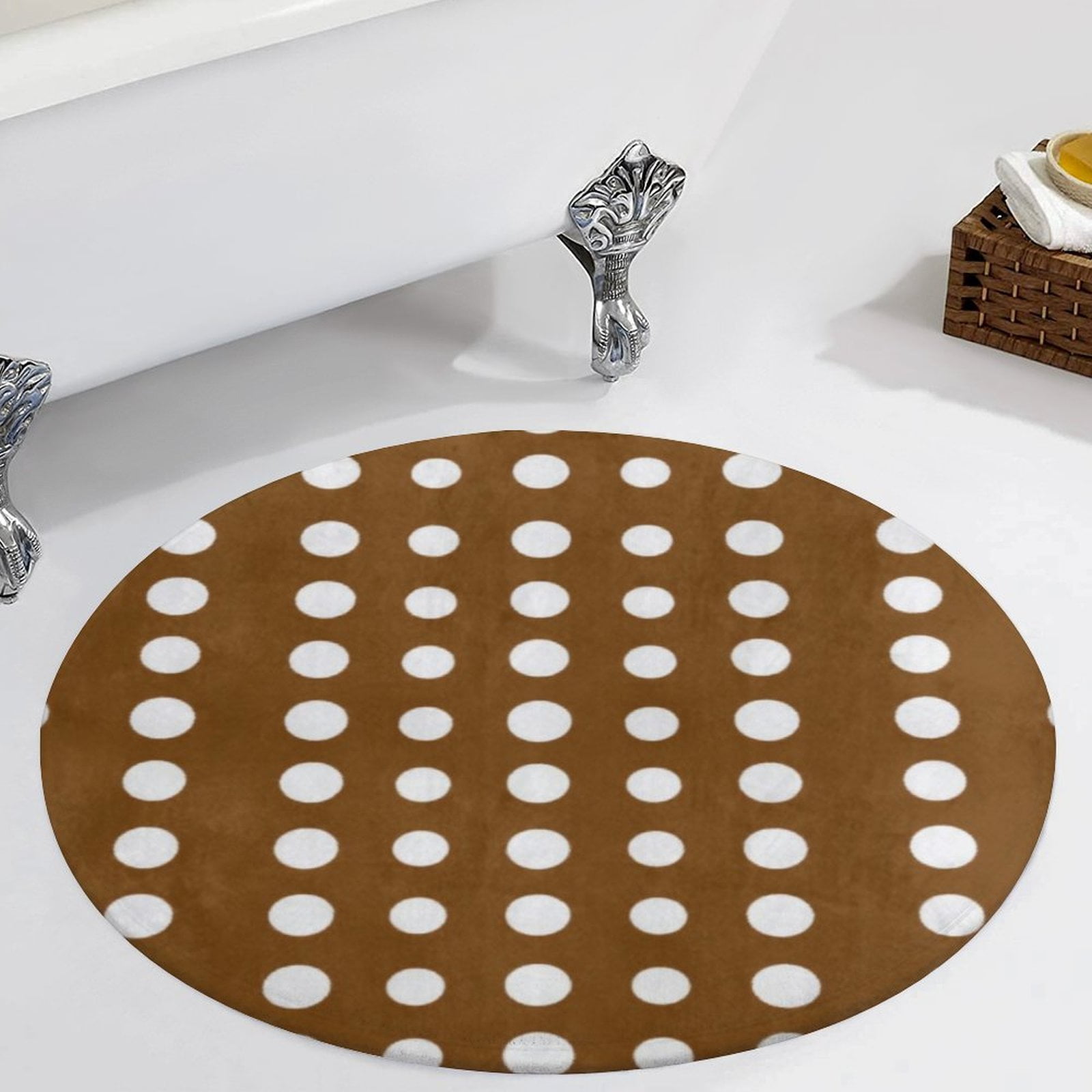 Chocolate Brown with White Polka Dots2 Area Round Carpet Living Room