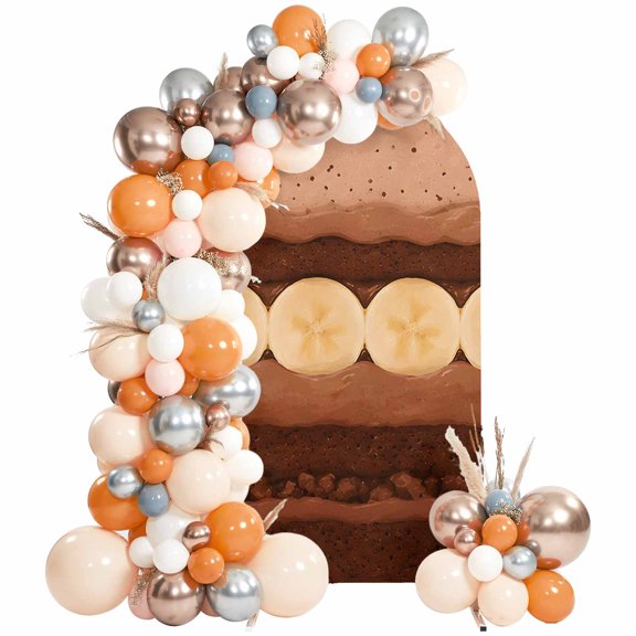 Chocolate Cake Arch Backdrop Cover 6Ft, Wedding Arch Covers Stretchy Backdrop, Sweet Food Dessert Brown Beige Fitted 2 Sided Arched Photo Background for Birthday Party Decorations