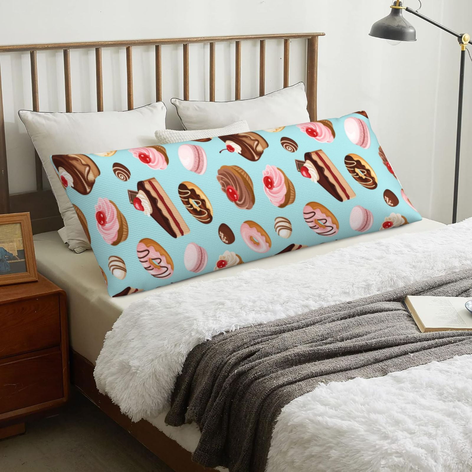 Chocolate Cake Donut Print Body Pillow Cover Soft Body Pillow
