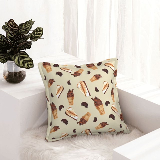 Chocolate Cake Ice Cream Print Leather Throw Pillow Covers, Pillow