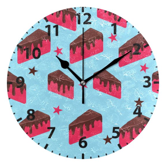 Chocolate Cake Pattern Wall Clock 10in Round Artistic Oil Painting Home Decor Desk Table Clock