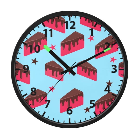 Chocolate Cake Pattern Wall Clock 12 Inch Voice Activated Night Light Silent Non Ticking