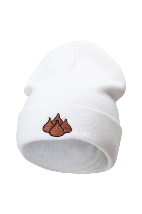 Chocolate Candy Embroidered 12 Inch Long Knitted Beanie - White OSFM