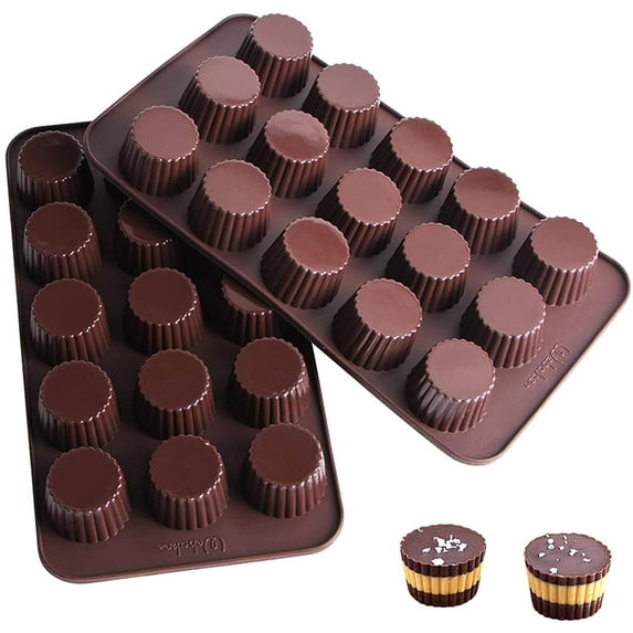 Chocolate Candy Molds Silicone Baking Mold for Snack Size Peanut Butter Cup, Jello, Keto Fat Bombs and Cordial, Pack of 2