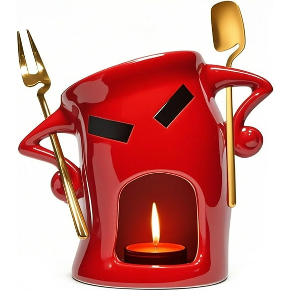 Chocolate Cheese Fondue Cup with Built-In Candle Compartment, Ceramic Material, Portable for Parties, Melting Treats, and Easy Cleaning, Red