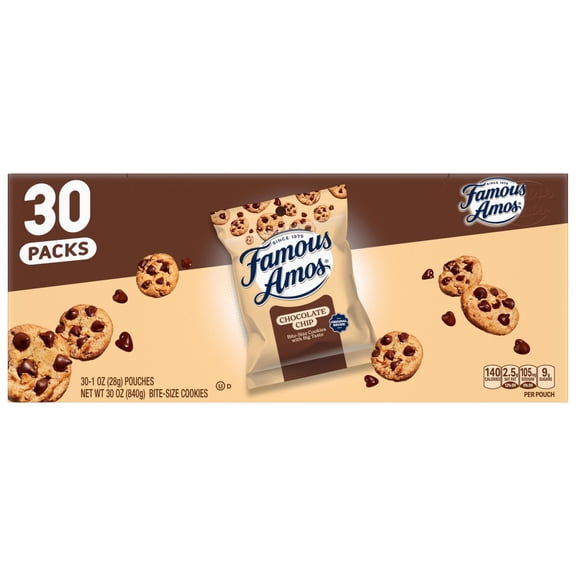 Chocolate Chip Bite-Size Cookies Famous Amos Box Oz Original Recipe 30 Pack
