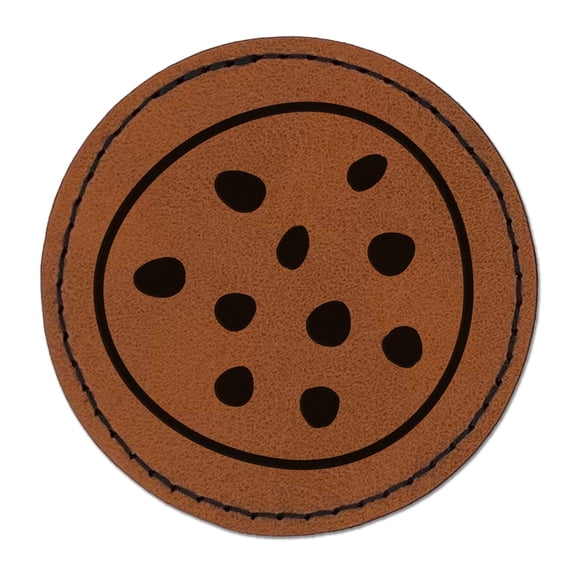 Chocolate Chip Cookie 2.5" Faux Leather Round Engraved Iron-On Patch - Brown