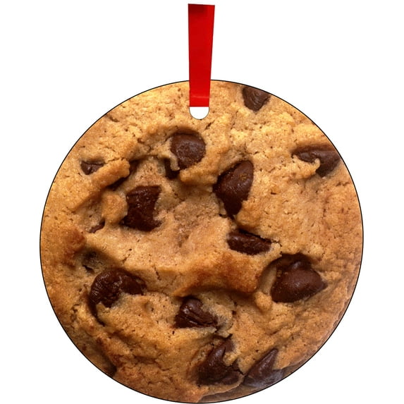 Chocolate Chip Cookie - Cute Novelty Flat Round Shaped Aluminum Ornament for Xmas Tree - Unique Christmas Gift Accessory for Cookies Lover - Hanging Decor Holiday Ornaments Accessories Items