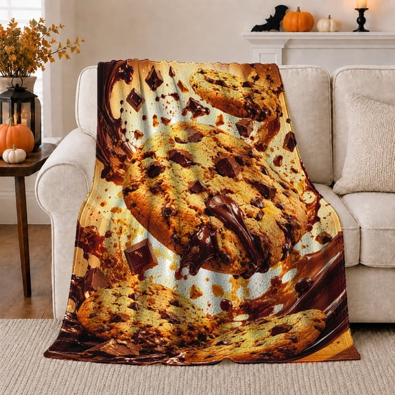 Chocolate Chip Cookie Delight, Playful Gothic Scene, Warm Flannel Blanket for Living Room and Bedroom with Detailed Artwork, Art Lovers Housewarming Gift, Gothic Home Decor