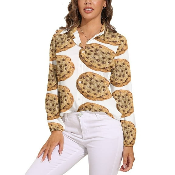 Chocolate Chip Cookie Long Sleeve Blouse Woman Streetwear Casual Shirts Summer Oversize Woman Streetwear Clothing Birthday Present