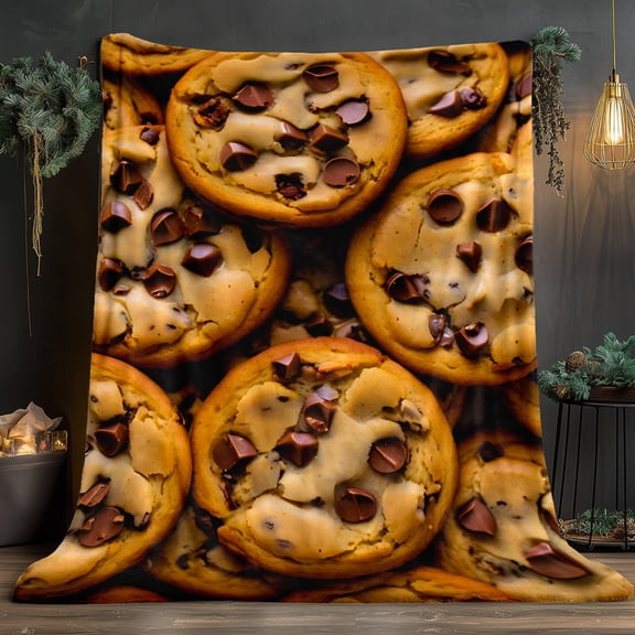 General Chocolate Chip Cookie Print Flannel Blanket - HD Cozy Travel & Home Throw for Camping, Sofa, Bed, Perfect Gift