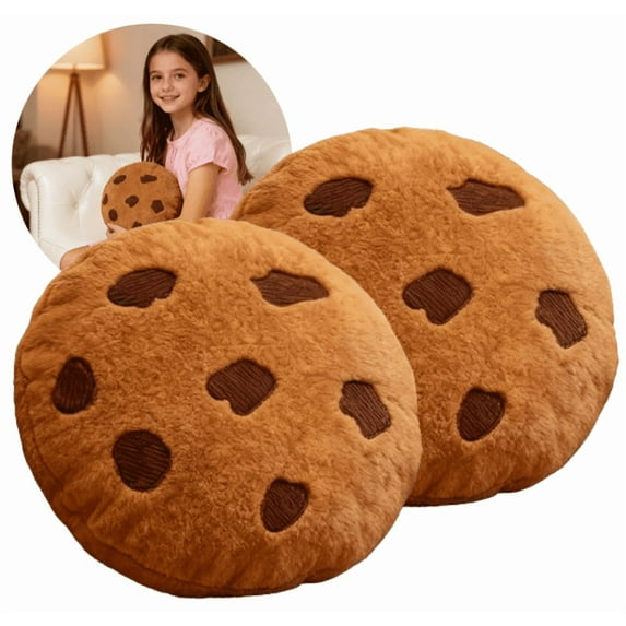 Chocolate Chip Cookie/ Round Throw Cookie Food Pillows Patio Cushion Seats Cushion Floor Cushion for Living Room Sofa Decorative Round Throw Cushion Sofa Living Room Floor Silk Satin - 2Pcs(11.02")